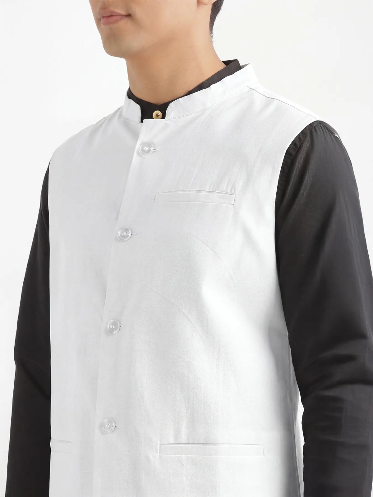 Men White Airy Linen Nehru Jacket
