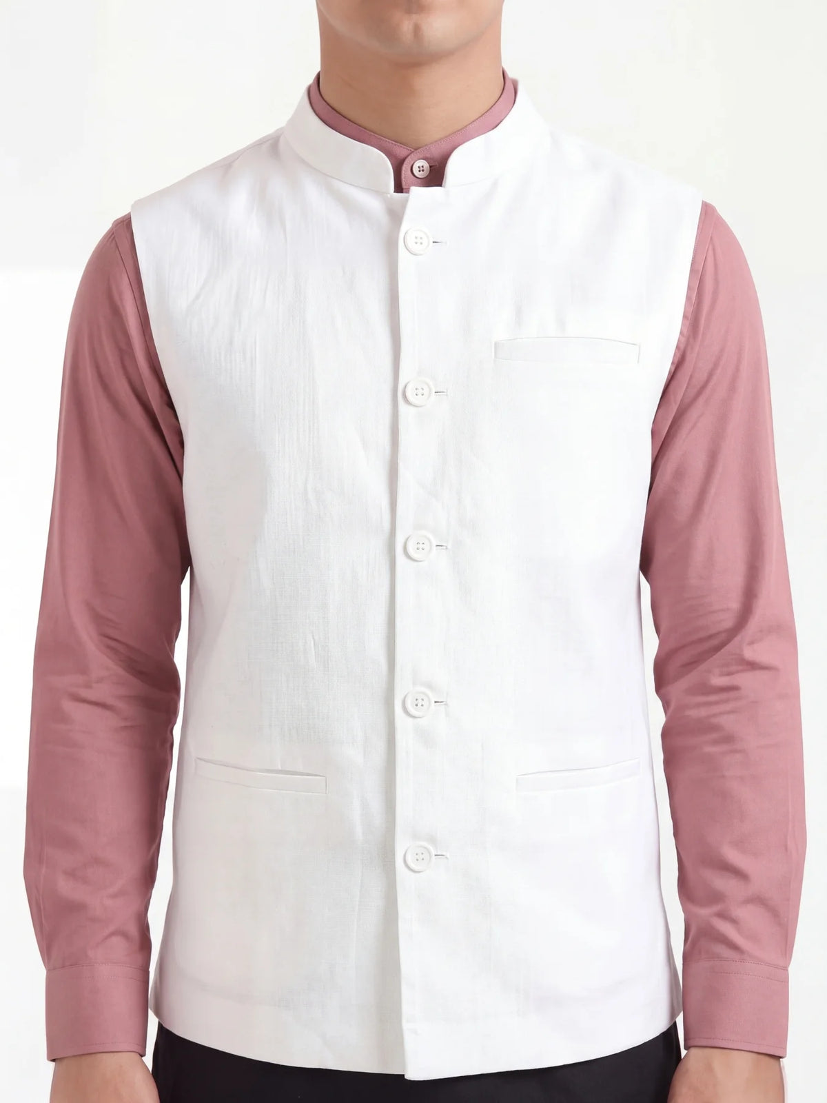 Men White Airy Linen Nehru Jacket