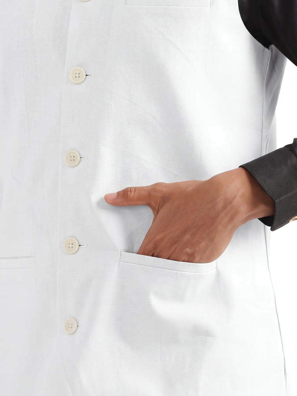 Men White Airy Linen Nehru Jacket