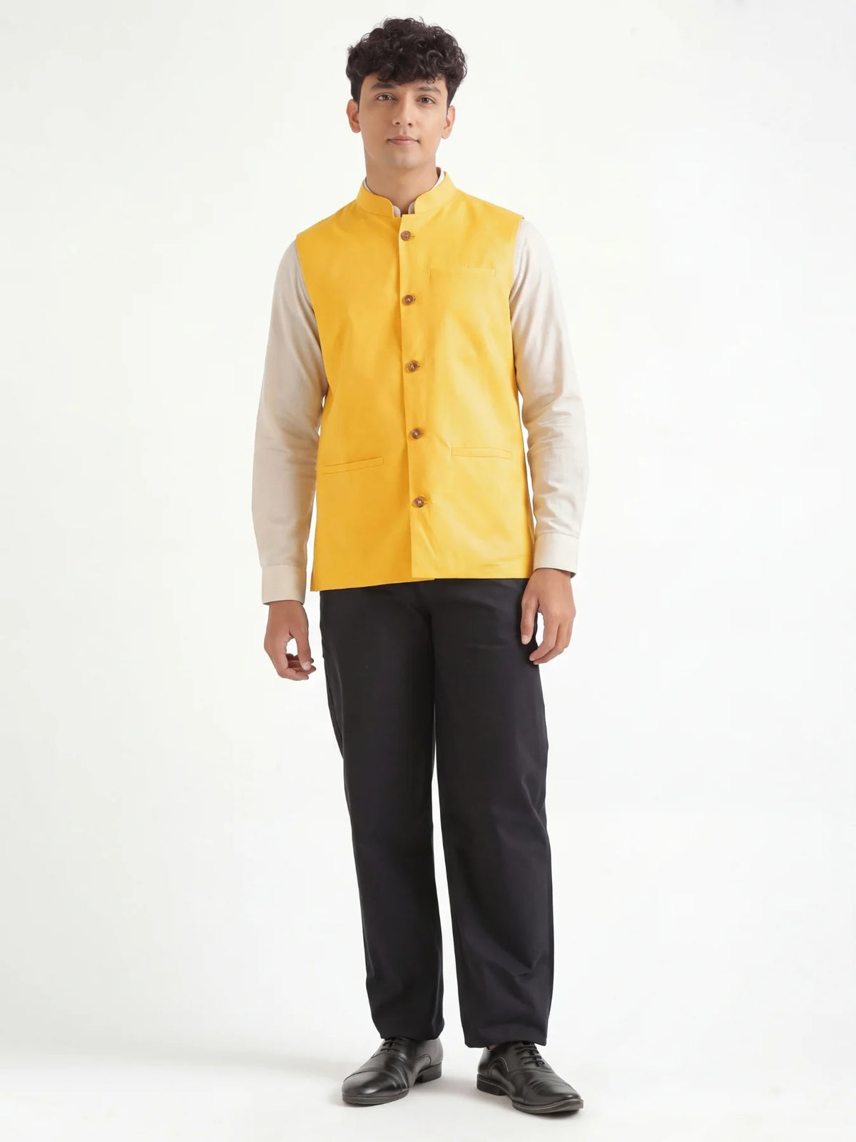 Men Yellow Airy Linen Nehru Jacket