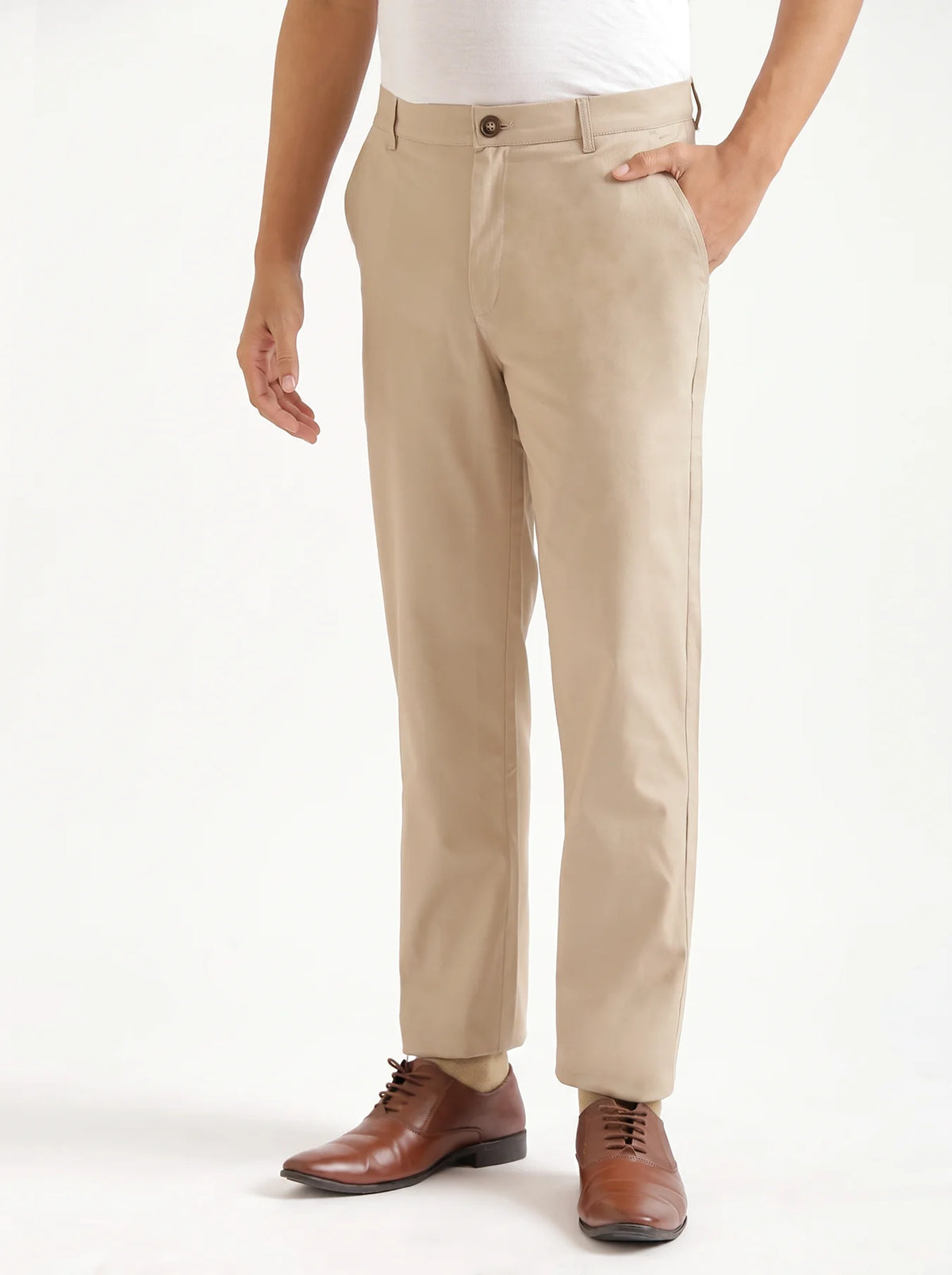 Men Beige Classic Cotton Chinos