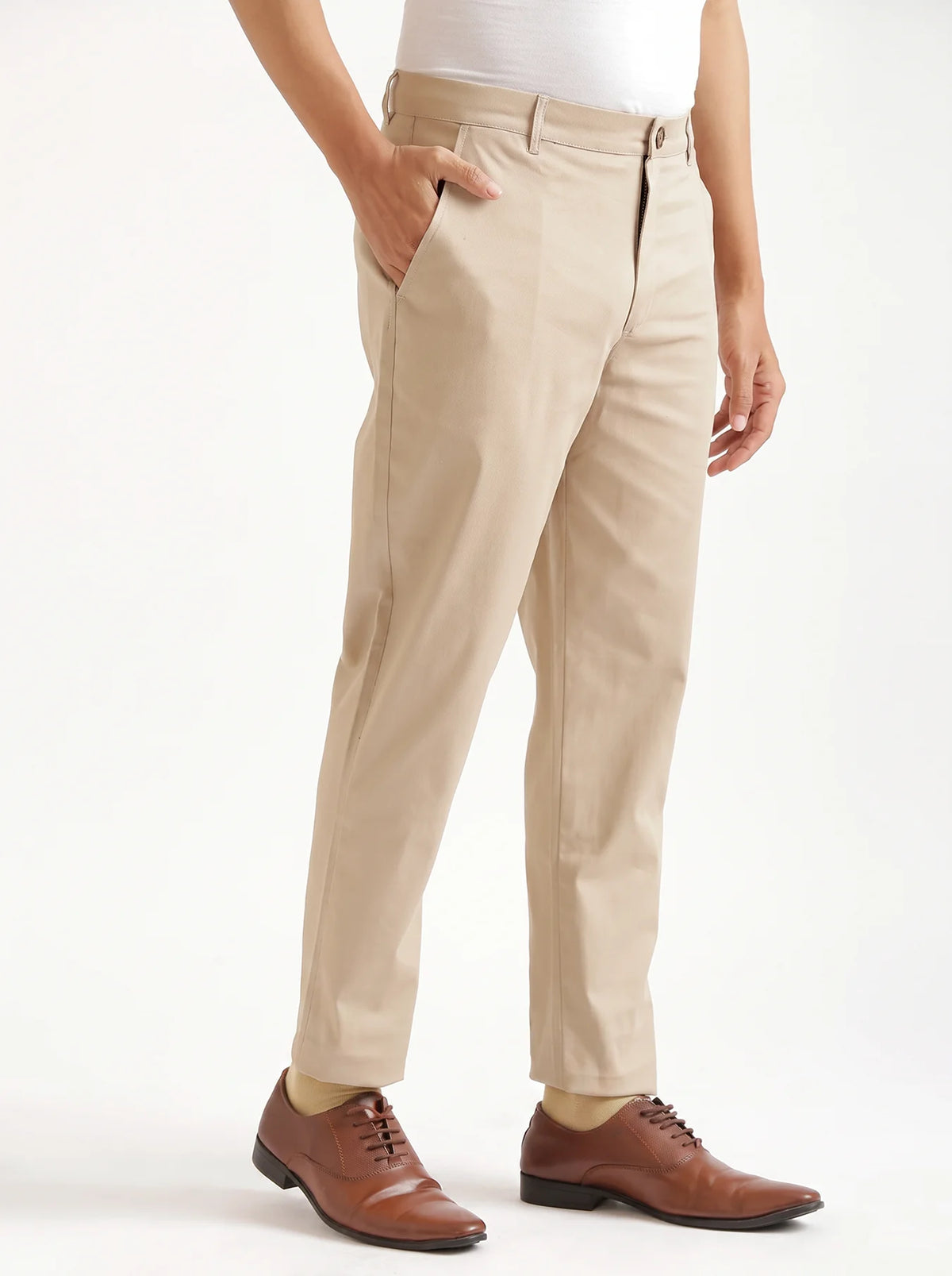 Men Beige Classic Cotton Chinos