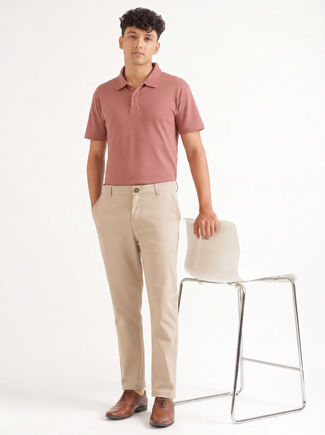 Men Beige Classic Cotton Chinos