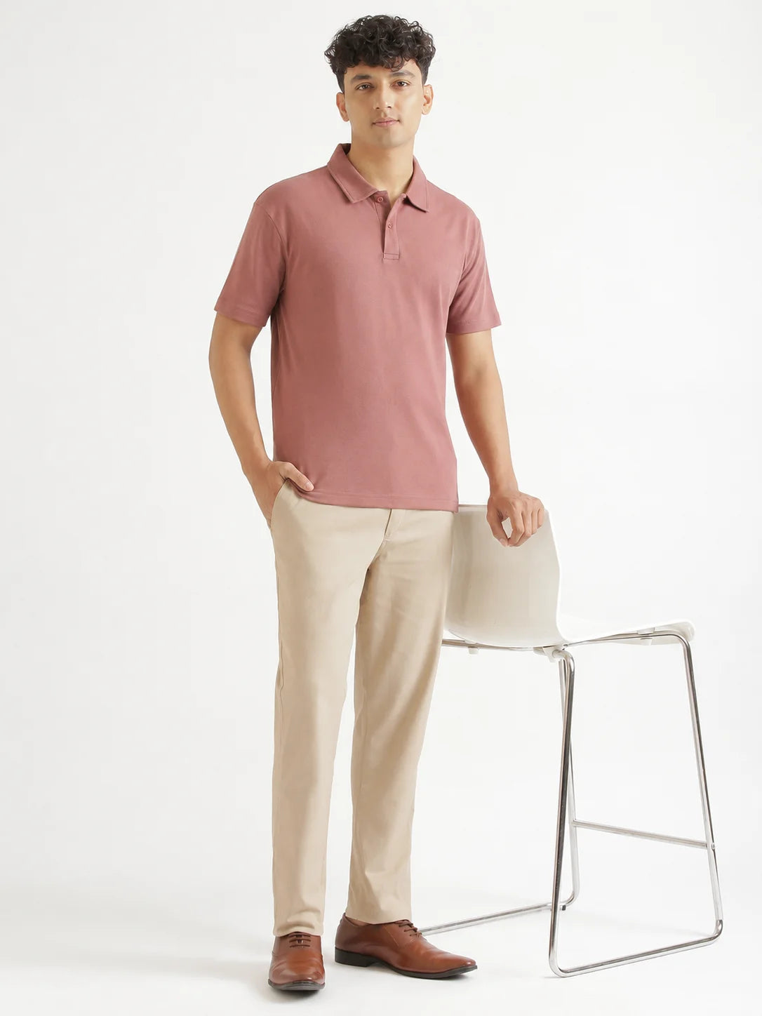 Men Beige Classic Cotton Chinos