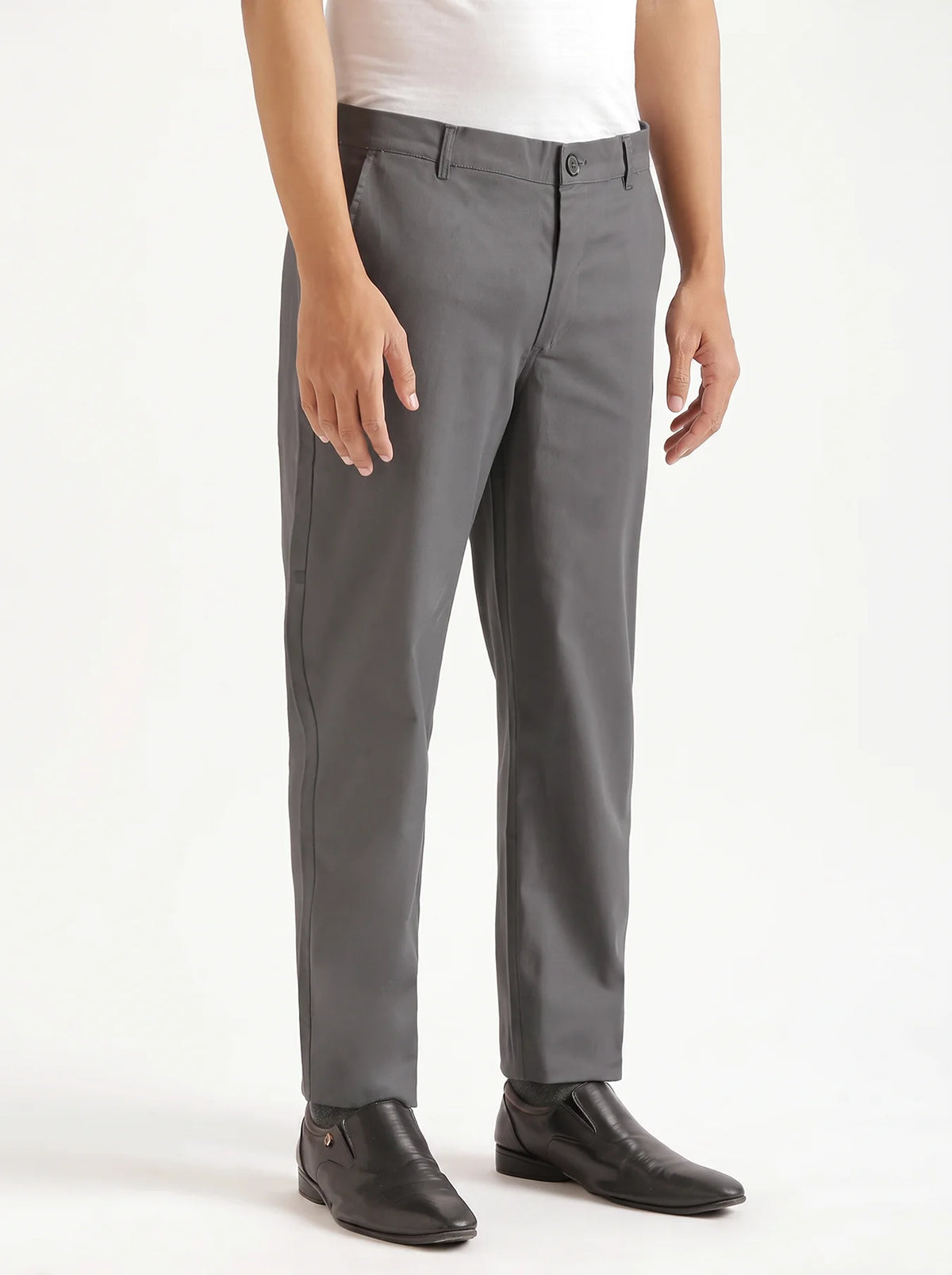 Men Dark Grey Classic Cotton Chinos
