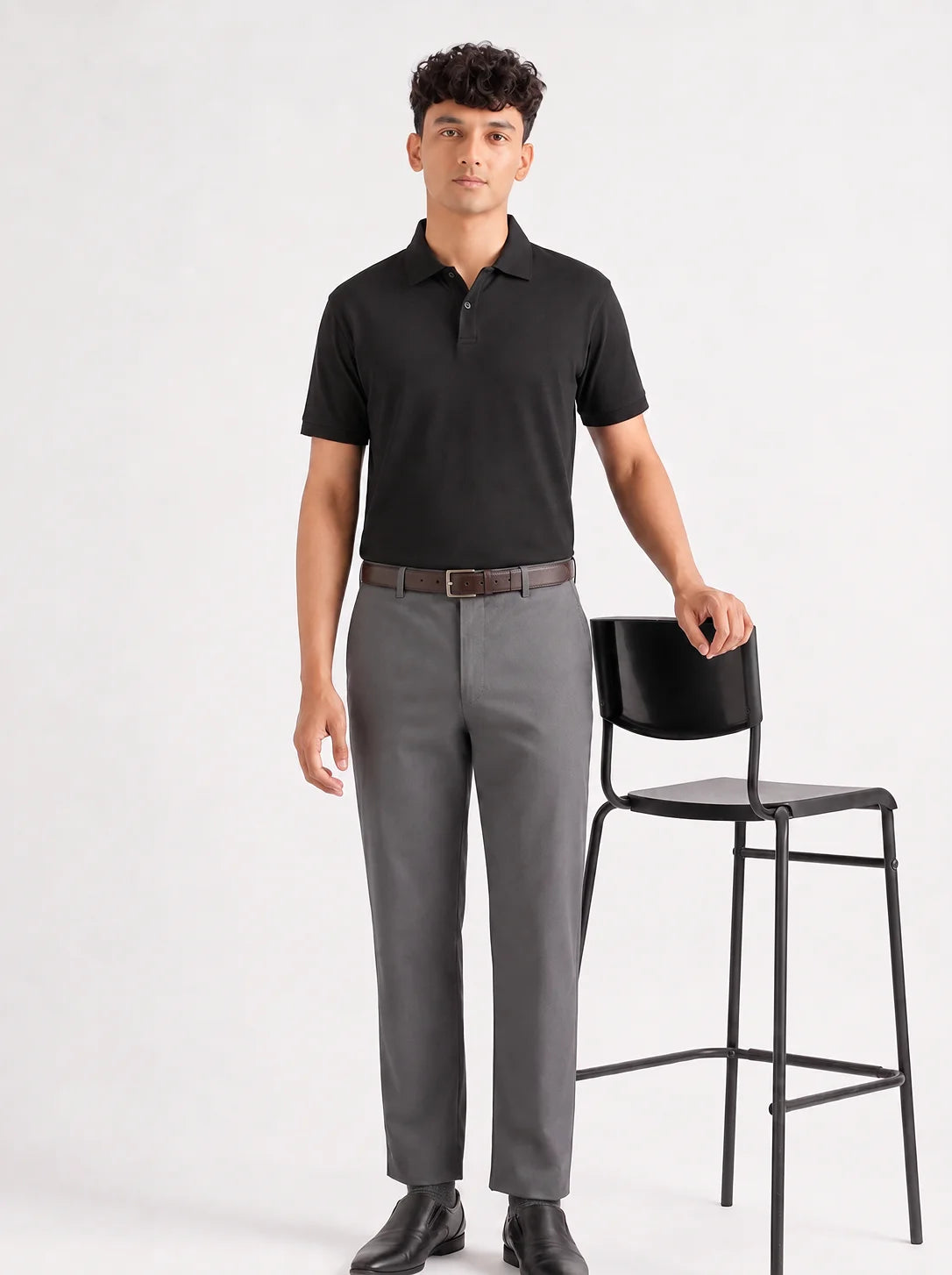 Men Dark Grey Classic Cotton Chinos