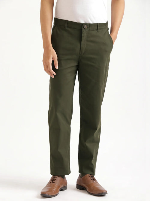 Men Olive Green Classic Cotton Chinos
