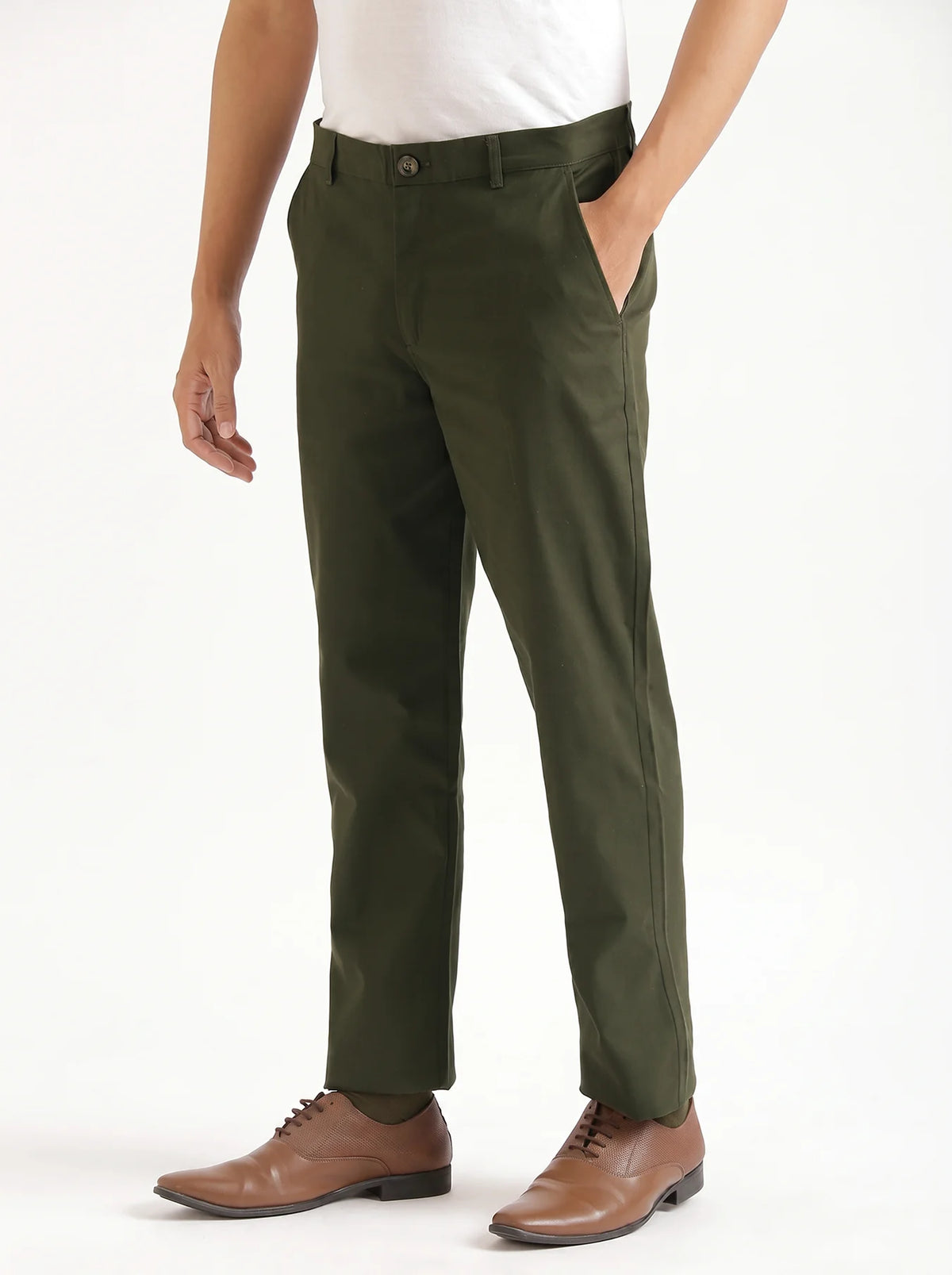 Men Olive Green Classic Cotton Chinos
