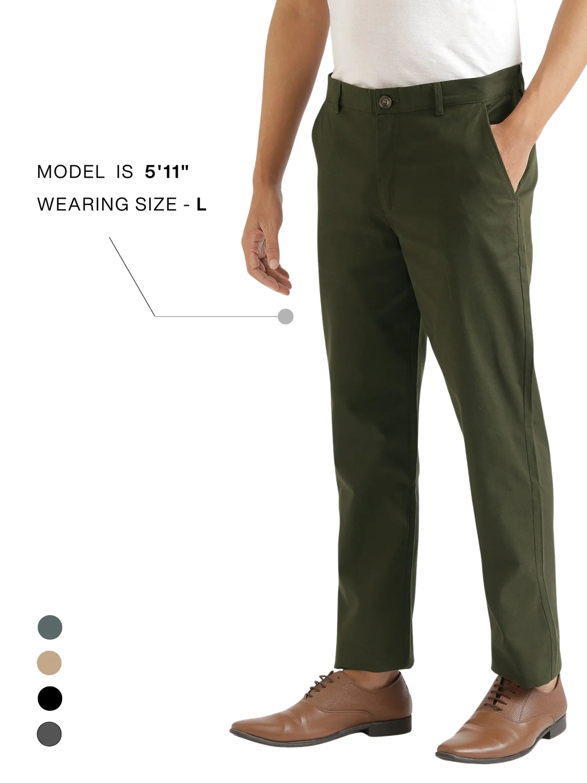 Men Olive Green Classic Cotton Chinos