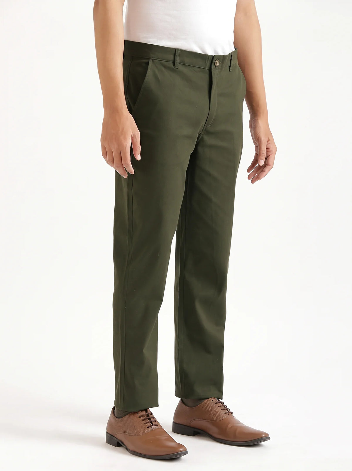 Men Olive Green Classic Cotton Chinos