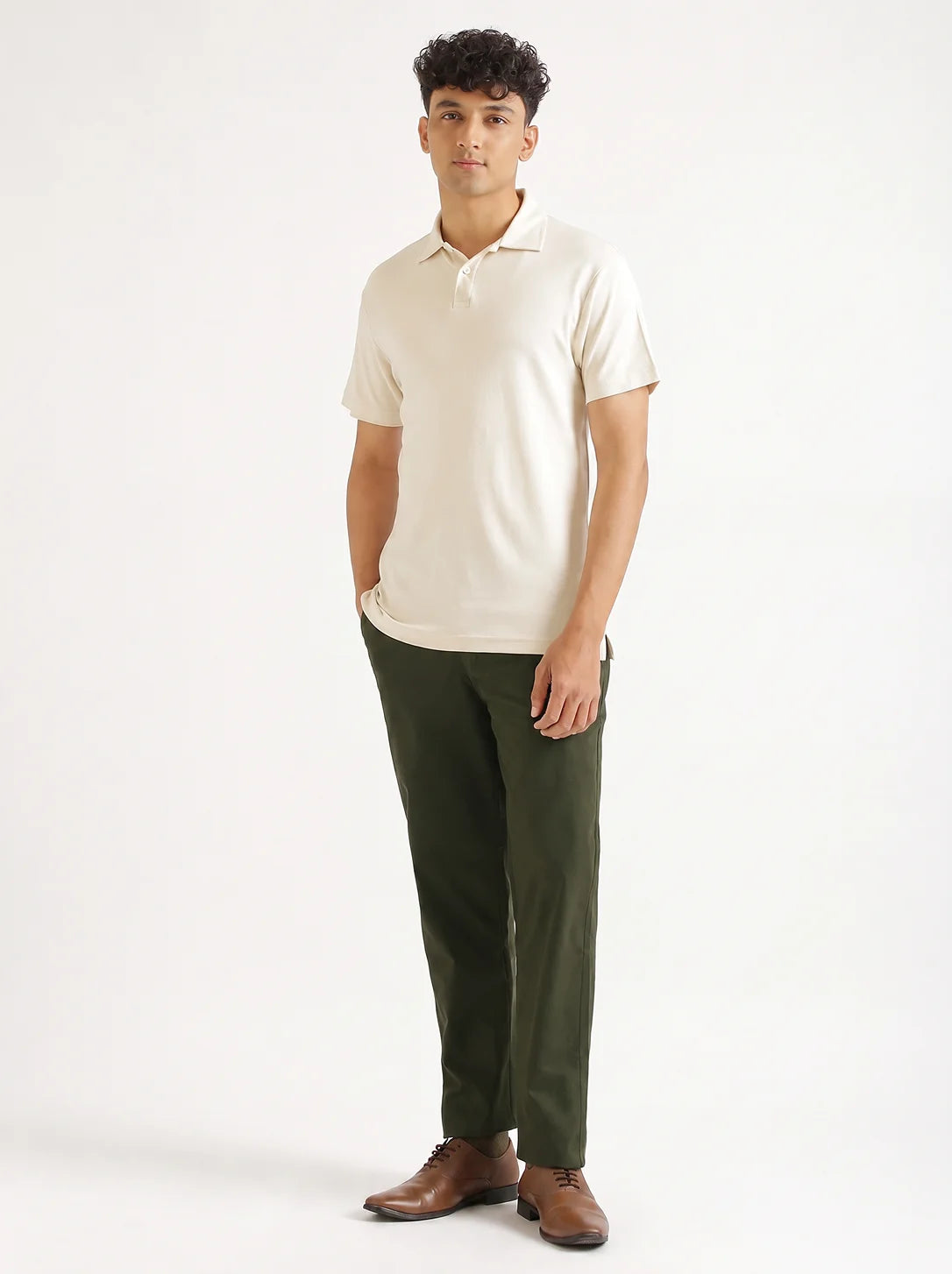 Men Olive Green Classic Cotton Chinos