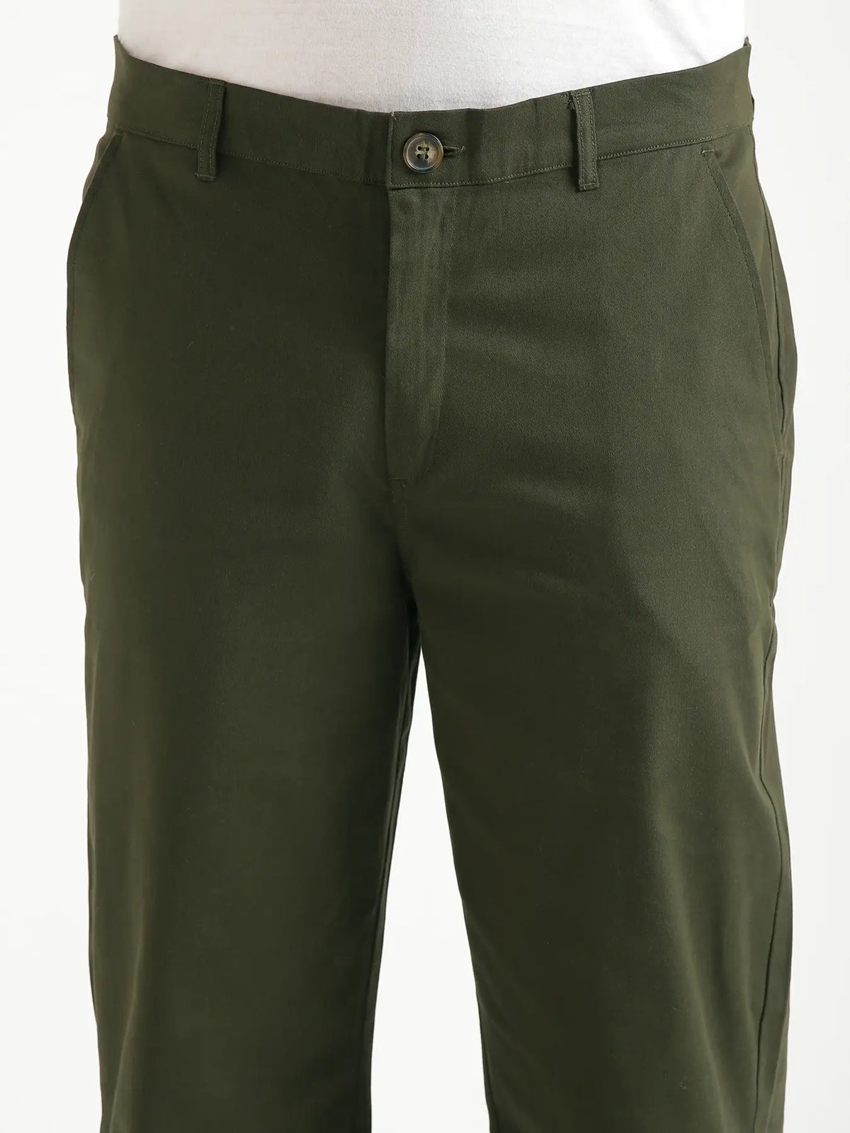 Men Olive Green Classic Cotton Chinos