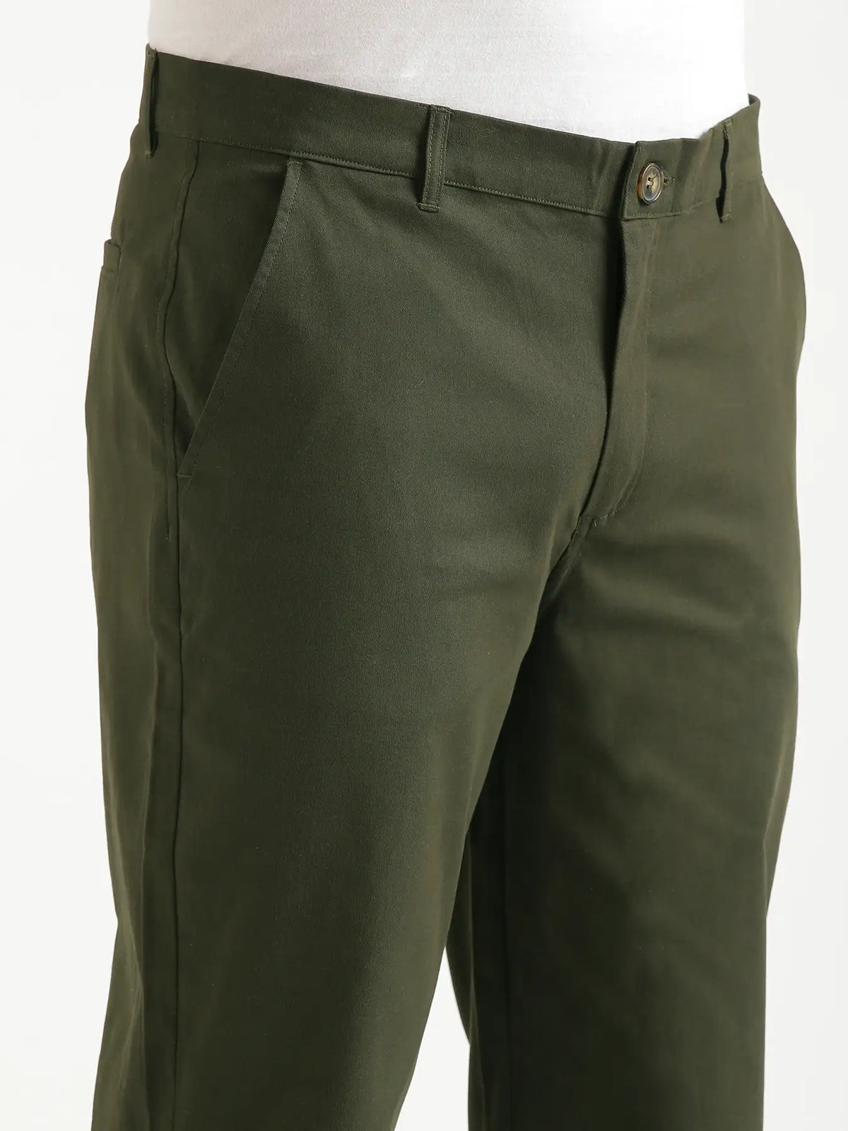 Men Olive Green Classic Cotton Chinos