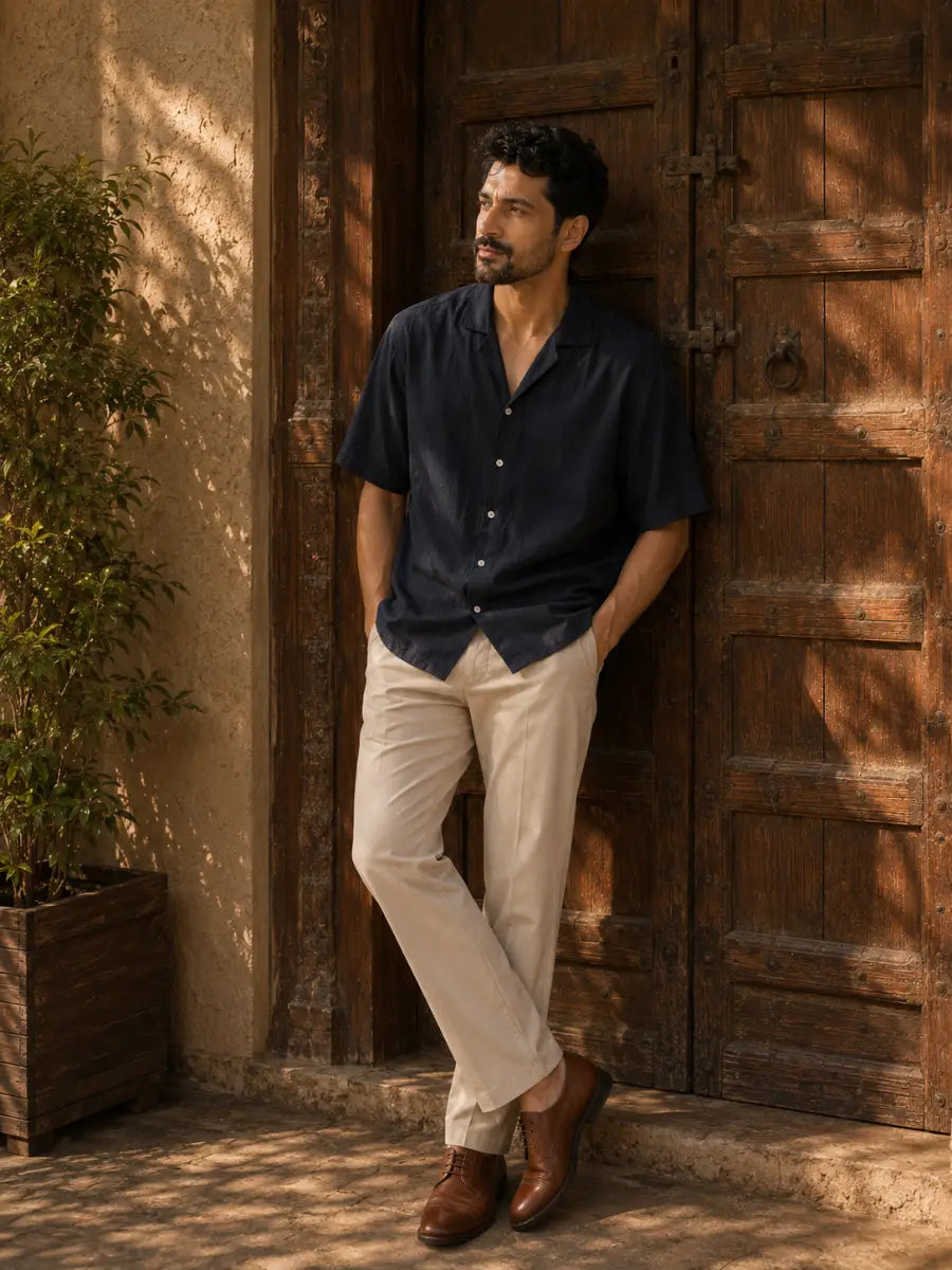 Men Beige 5 Pocket Classic Pant