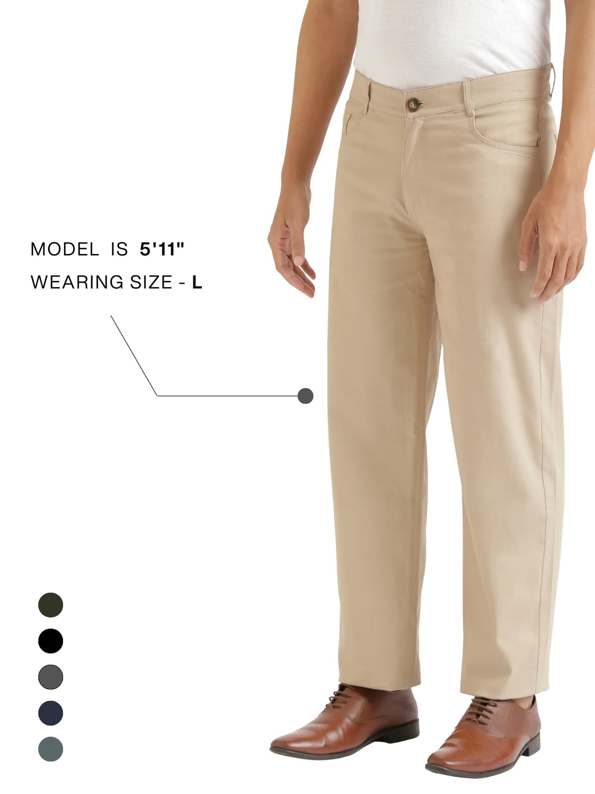 Men Beige 5 Pocket Classic Pant