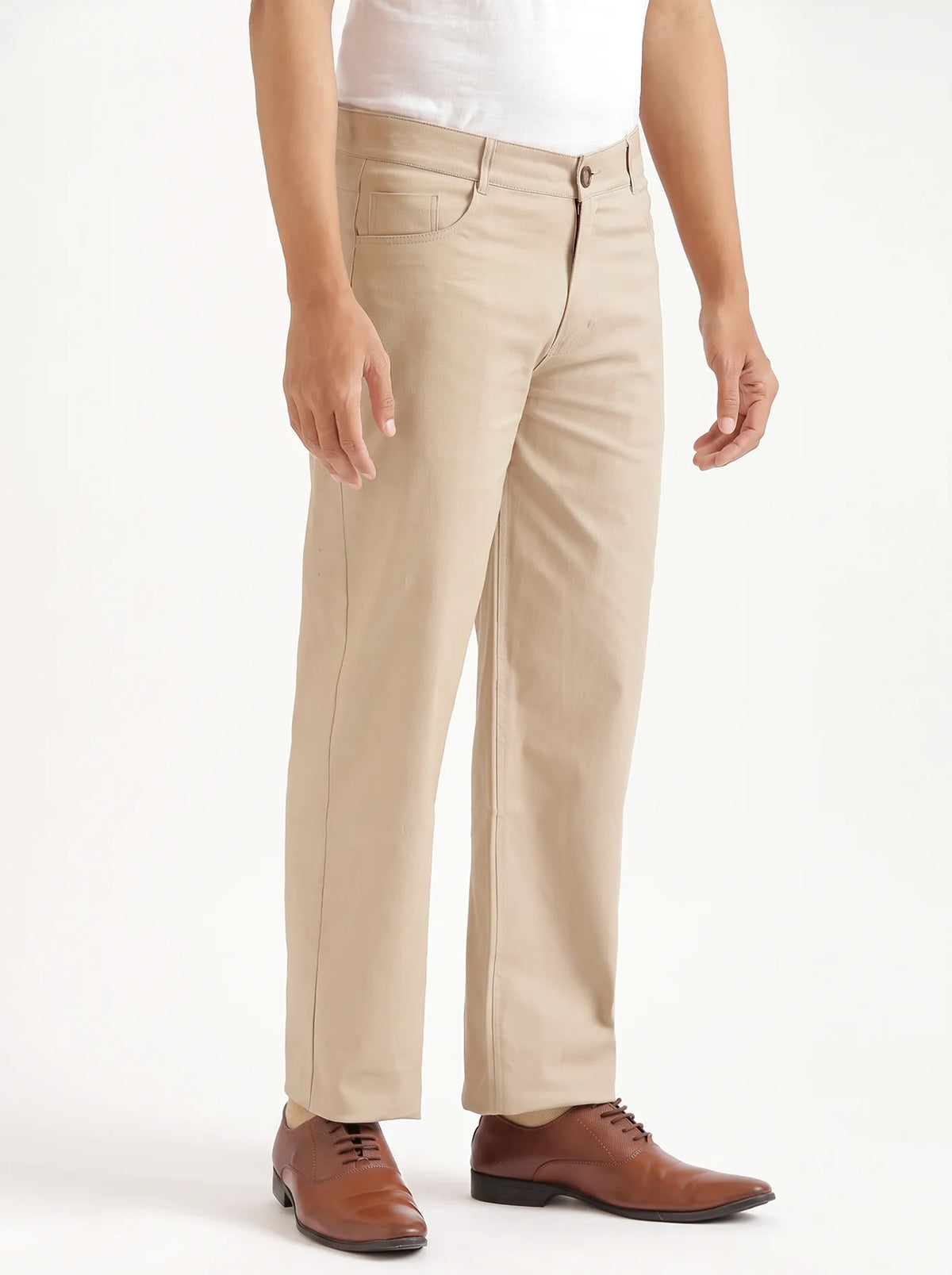 Men Beige 5 Pocket Classic Pant