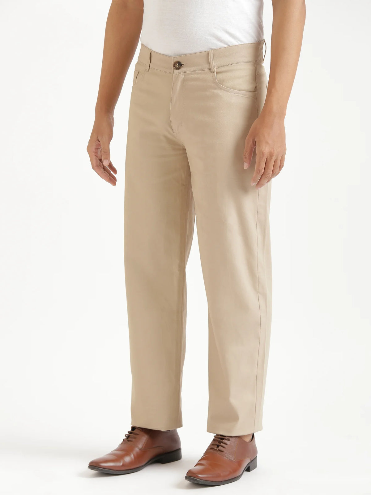 Men Beige 5 Pocket Classic Pant