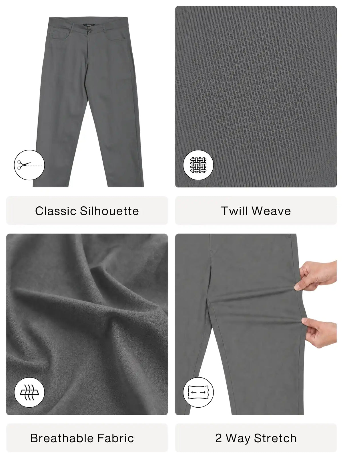 Men Dark Grey 5 Pocket Classic Pant