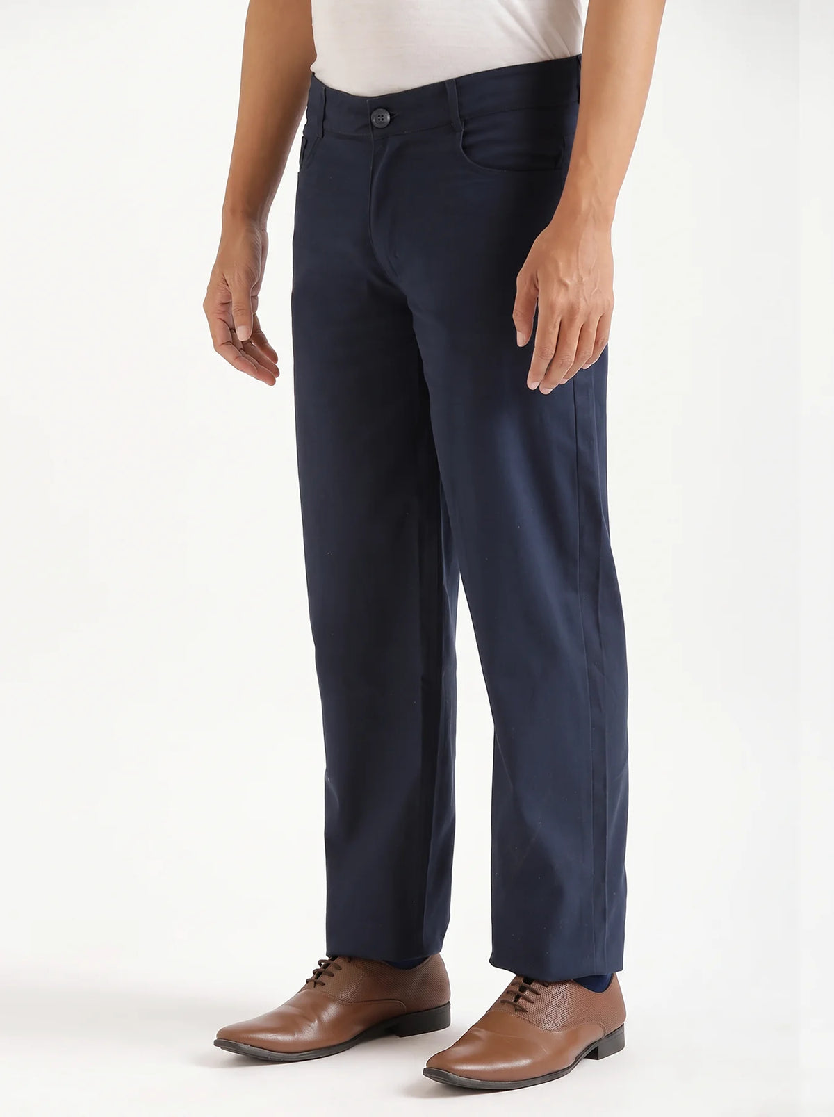 Men Navy Blue 5 Pocket Classic Pant