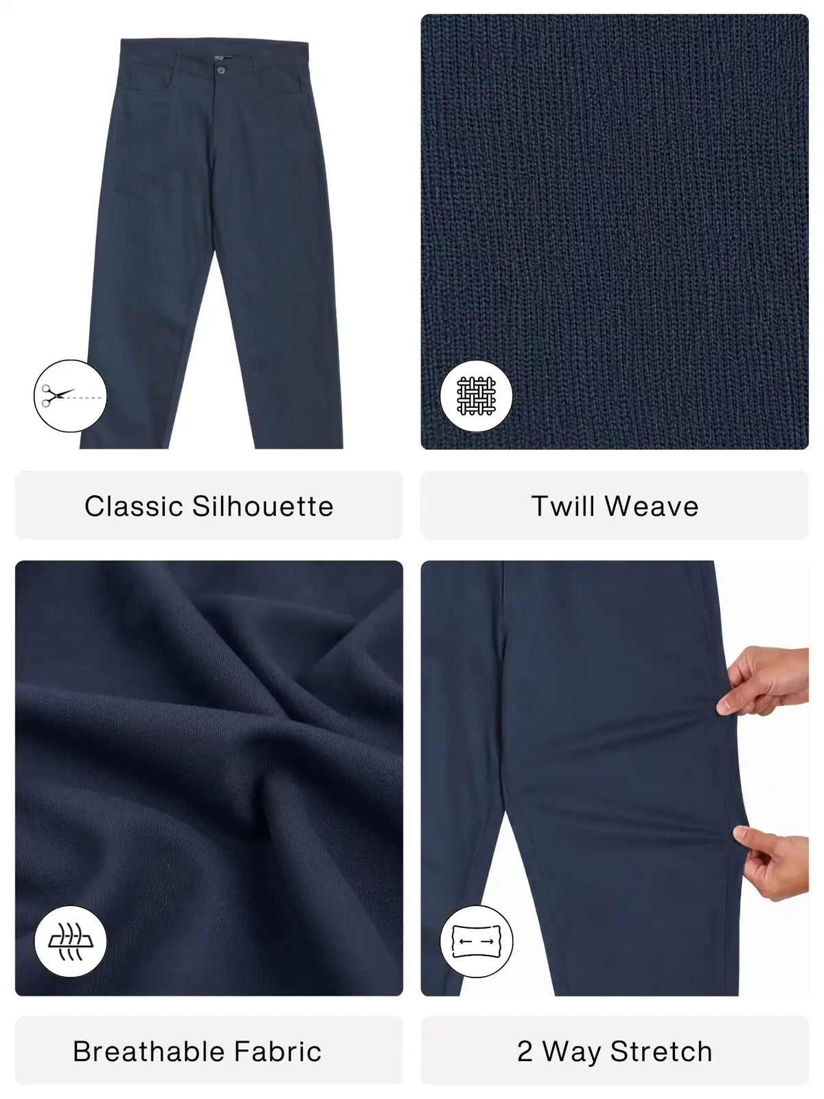 Men Navy Blue 5 Pocket Classic Pant