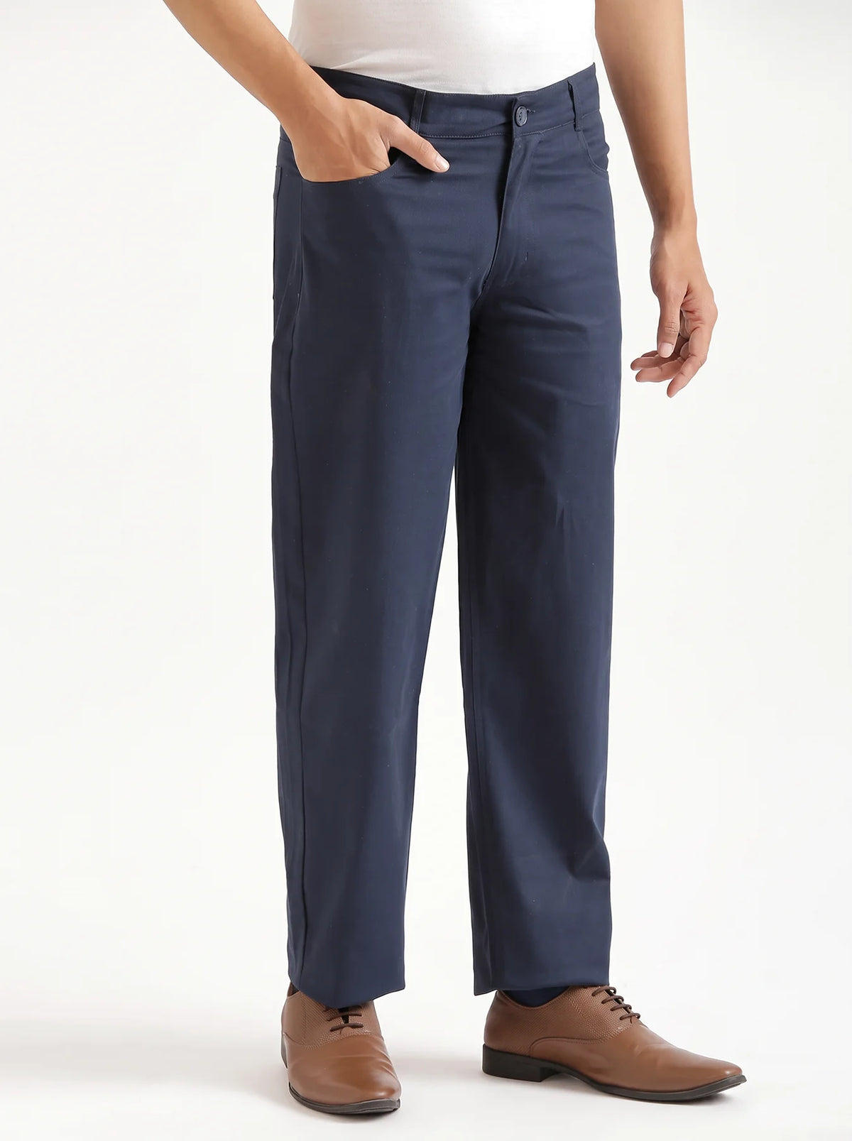 Men Navy Blue 5 Pocket Classic Pant