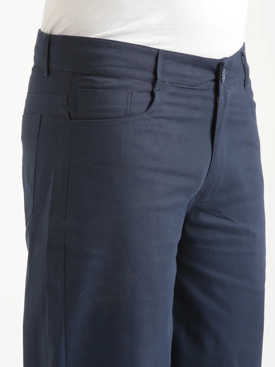 Men Navy Blue 5 Pocket Classic Pant