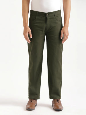 Men Olive Green 5 Pocket Classic Pant