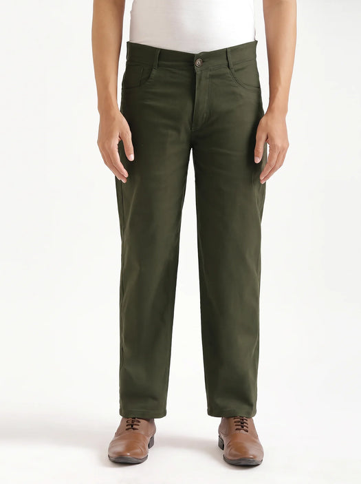 Men Olive Green 5 Pocket Classic Pant