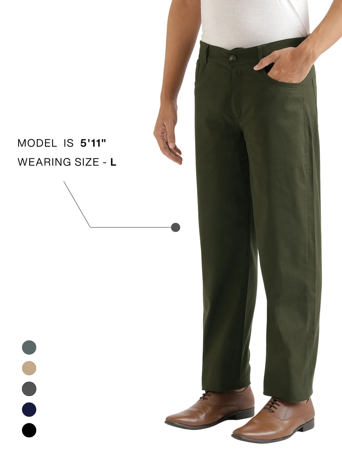 Men Olive Green 5 Pocket Classic Pant