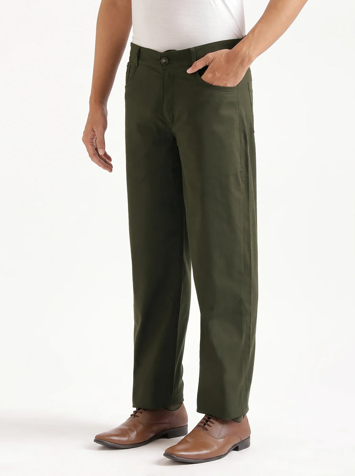 Men Olive Green 5 Pocket Classic Pant
