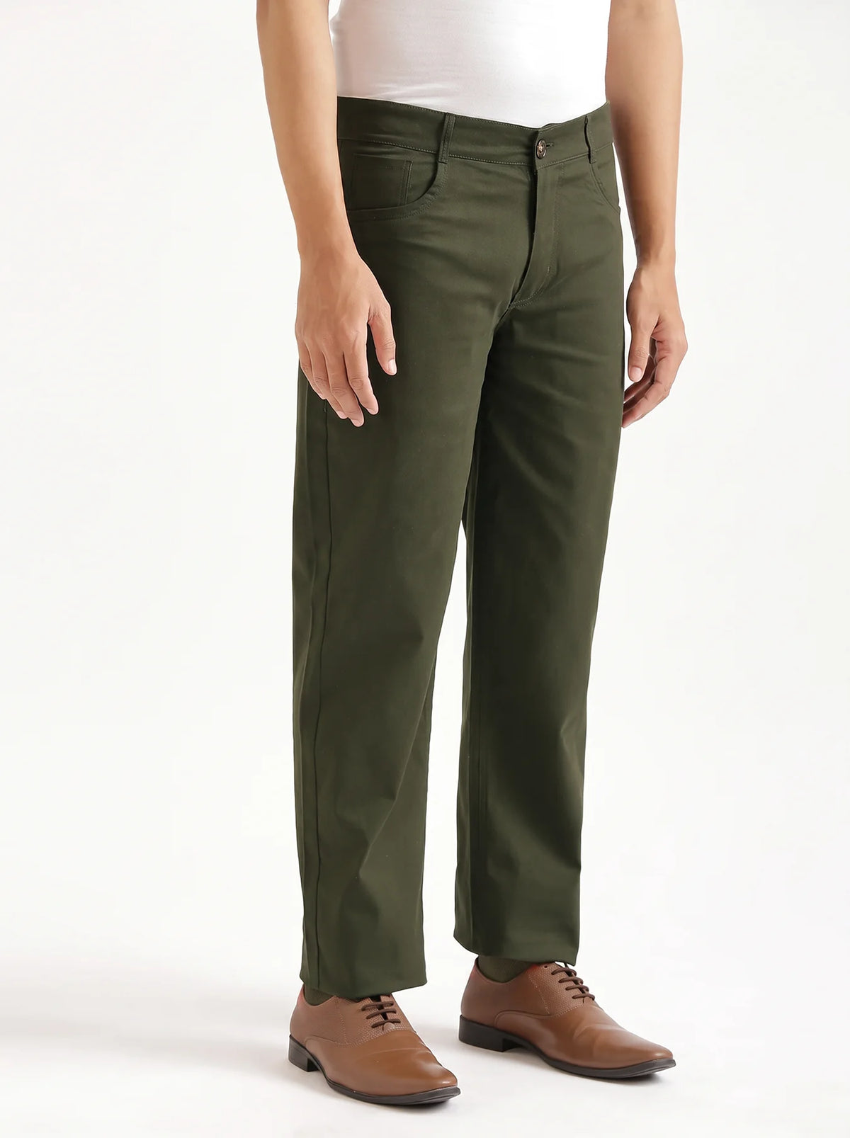 Men Olive Green 5 Pocket Classic Pant