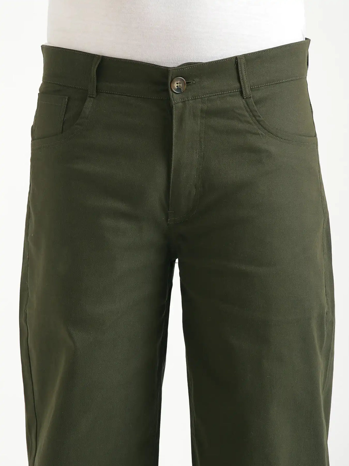 Men Olive Green 5 Pocket Classic Pant