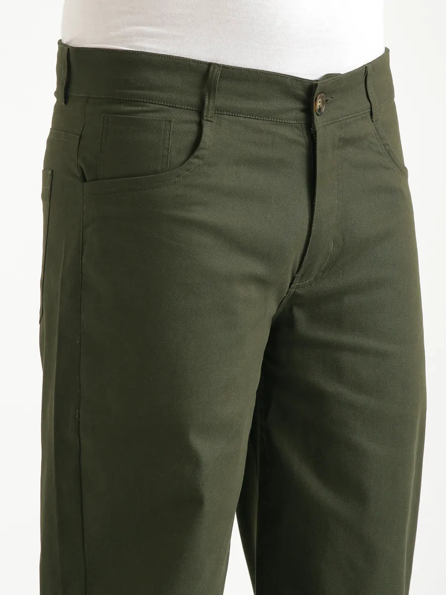 Men Olive Green 5 Pocket Classic Pant
