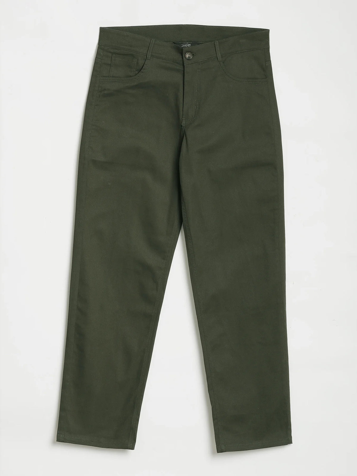 Men Olive Green 5 Pocket Classic Pant