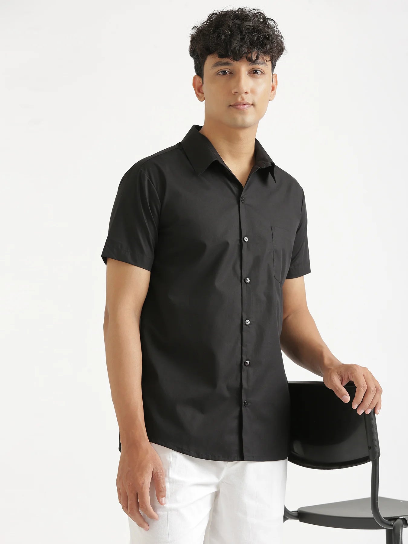 Men Black Better Cotton Half Sleeve Shirt