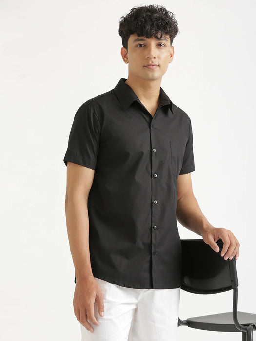 Men Black Better Cotton Half Sleeve Shirt