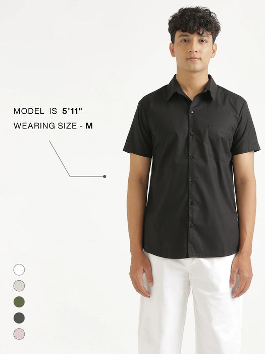 Men Black Better Cotton Half Sleeve Shirt