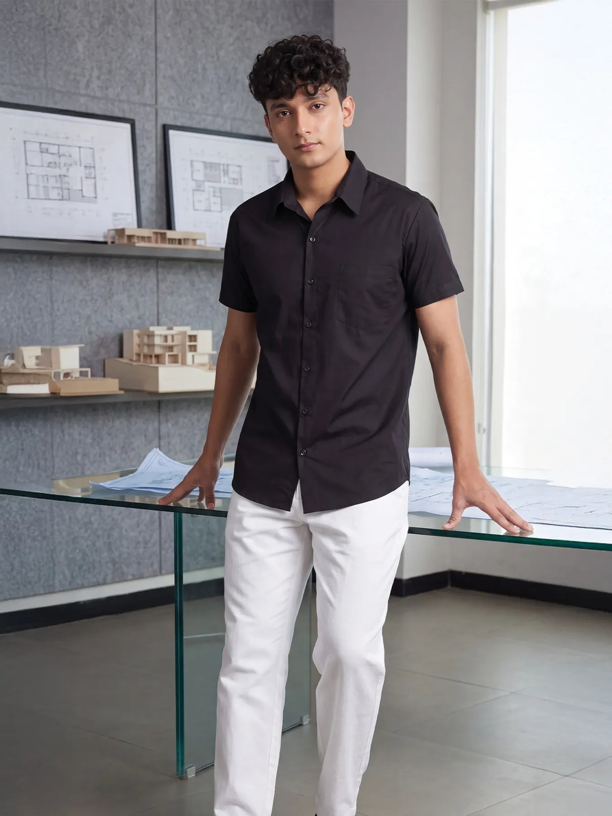 Men Black Better Cotton Half Sleeve Shirt