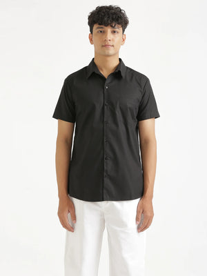 Men Black Better Cotton Half Sleeve Shirt