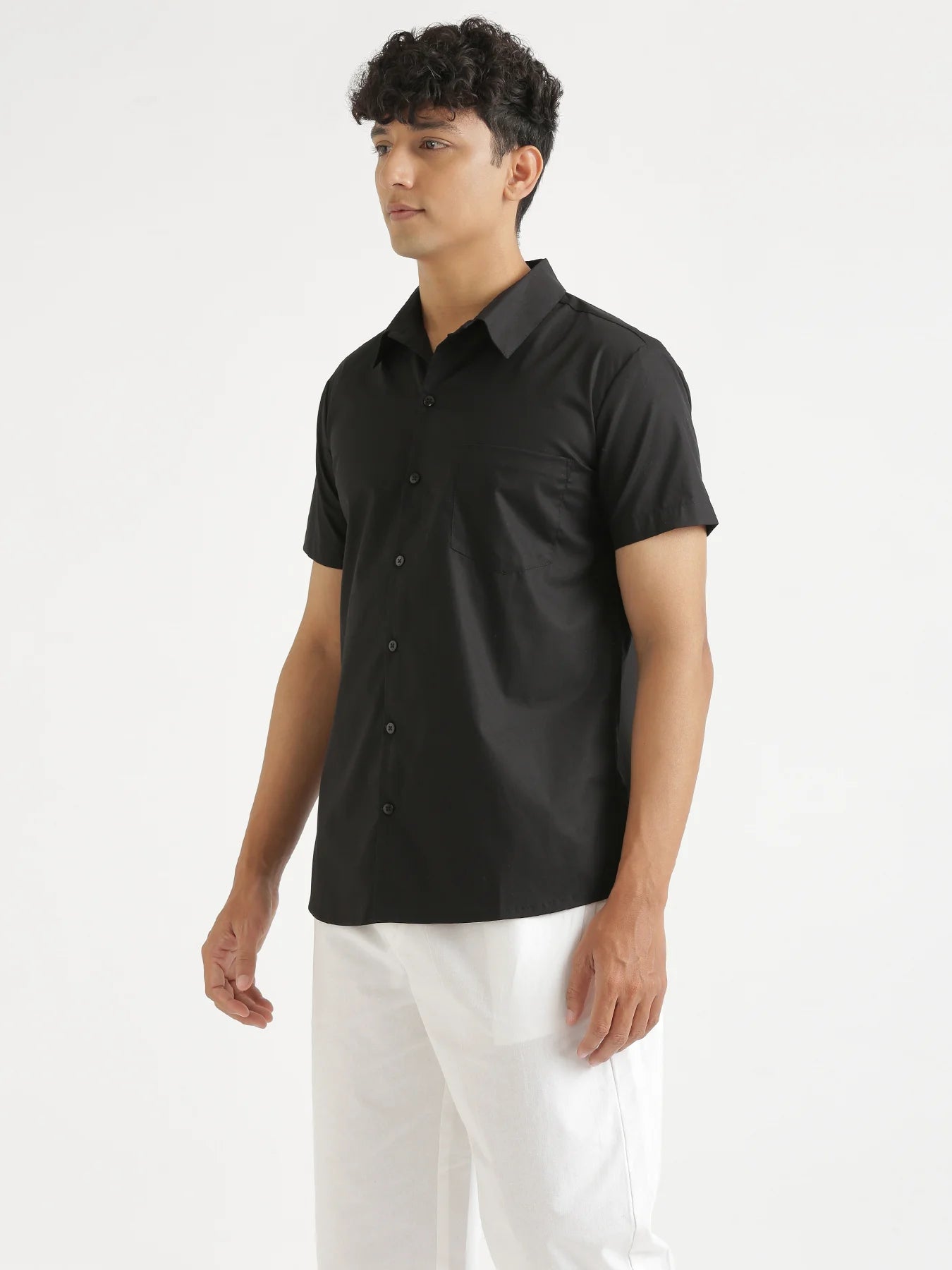 Men Black Better Cotton Half Sleeve Shirt