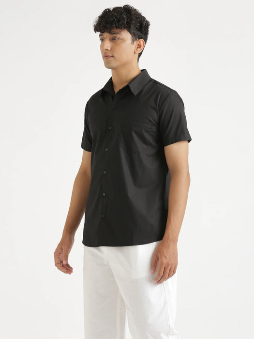 Men Black Better Cotton Half Sleeve Shirt