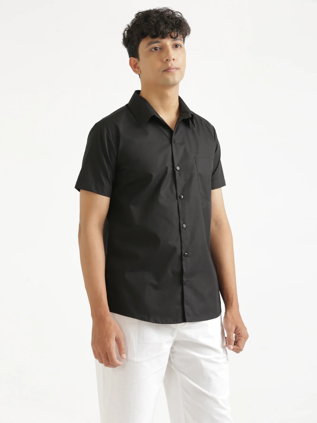 Men Black Better Cotton Half Sleeve Shirt