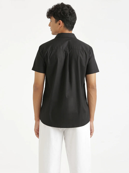 Men Black Better Cotton Half Sleeve Shirt