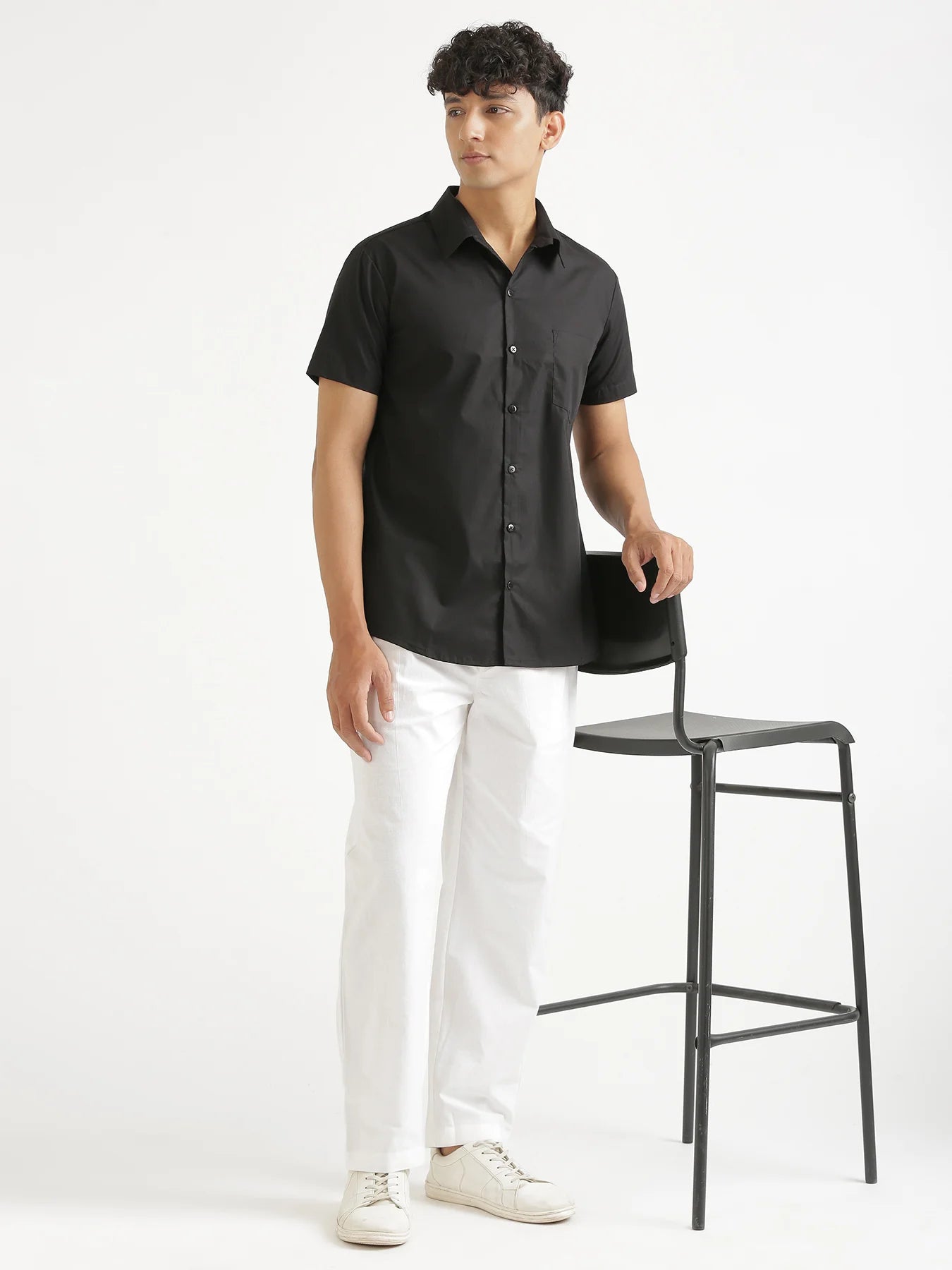 Men Black Better Cotton Half Sleeve Shirt