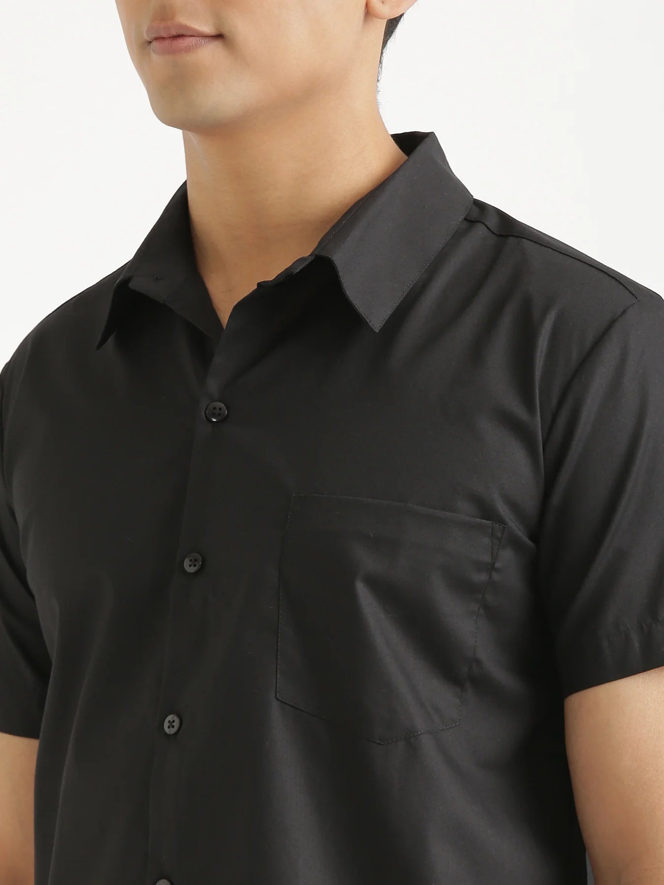 Men Black Better Cotton Half Sleeve Shirt
