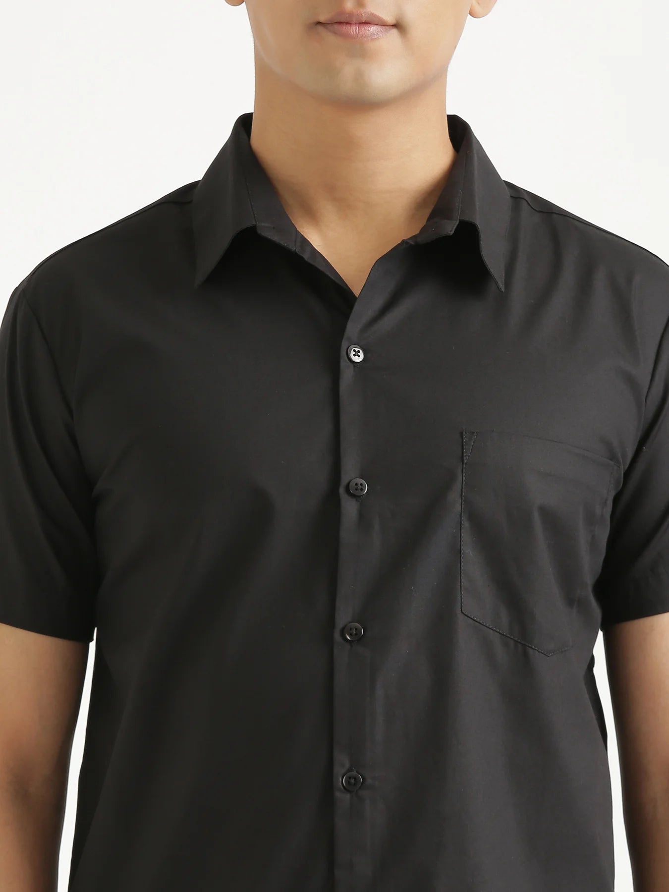 Men Black Better Cotton Half Sleeve Shirt