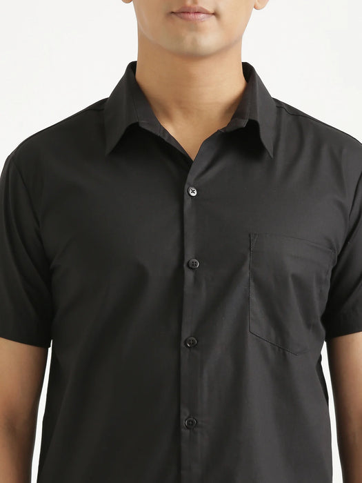 Men Black Better Cotton Half Sleeve Shirt