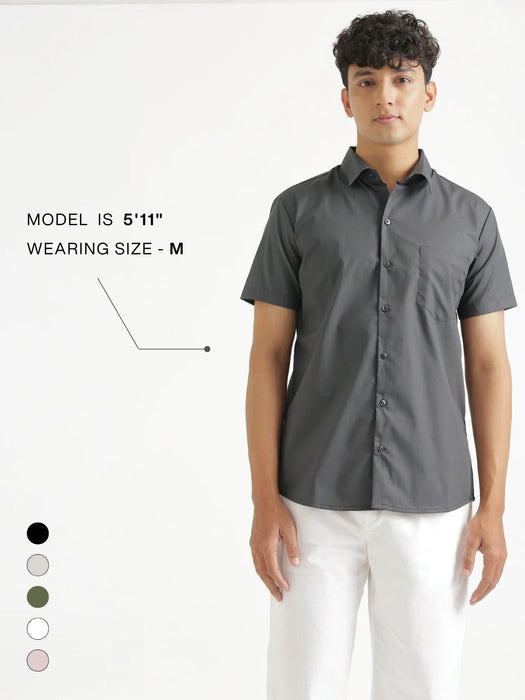 Men Dark Grey Better Cotton Half Sleeve Shirt