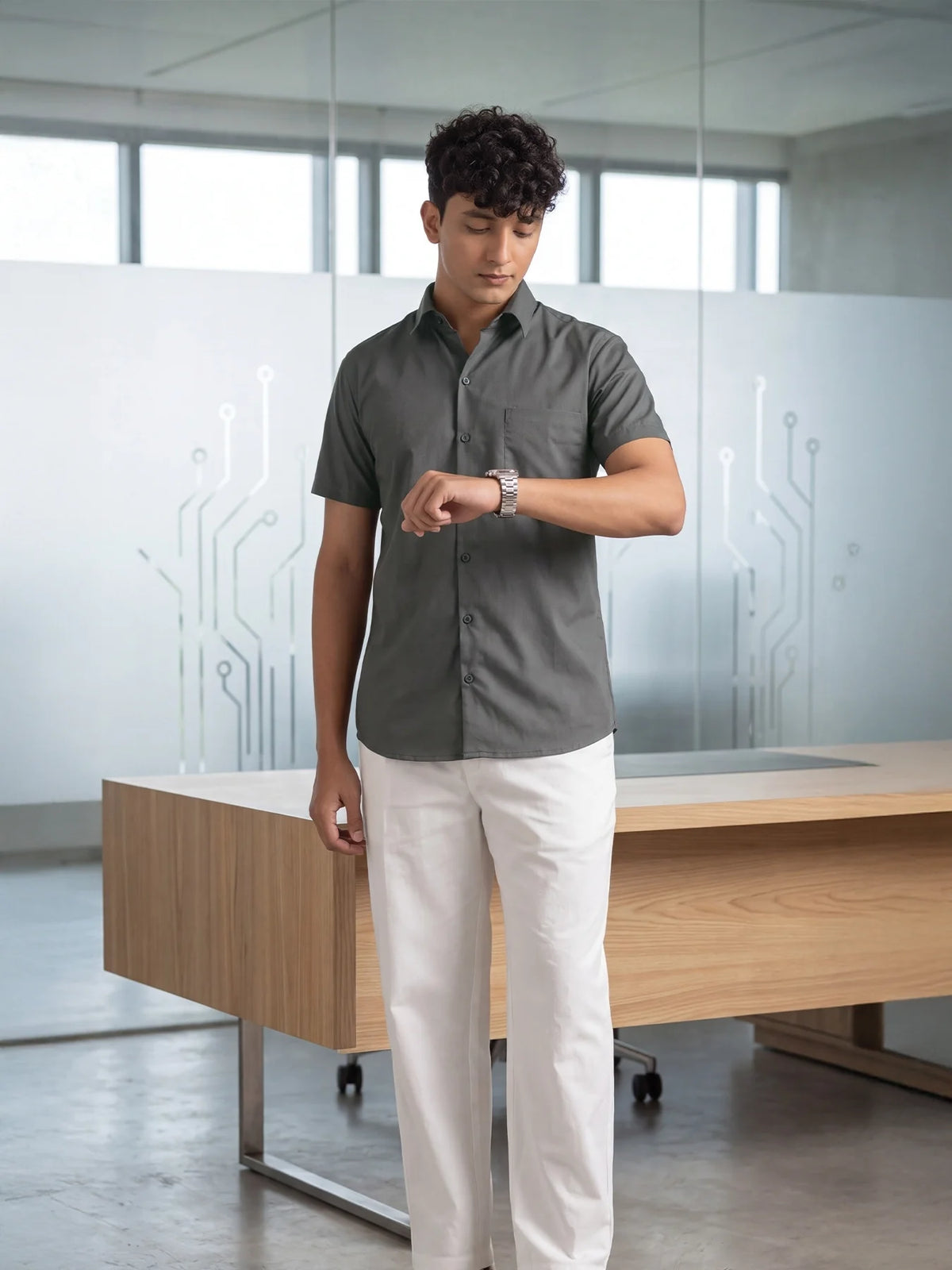 Men Dark Grey Better Cotton Half Sleeve Shirt