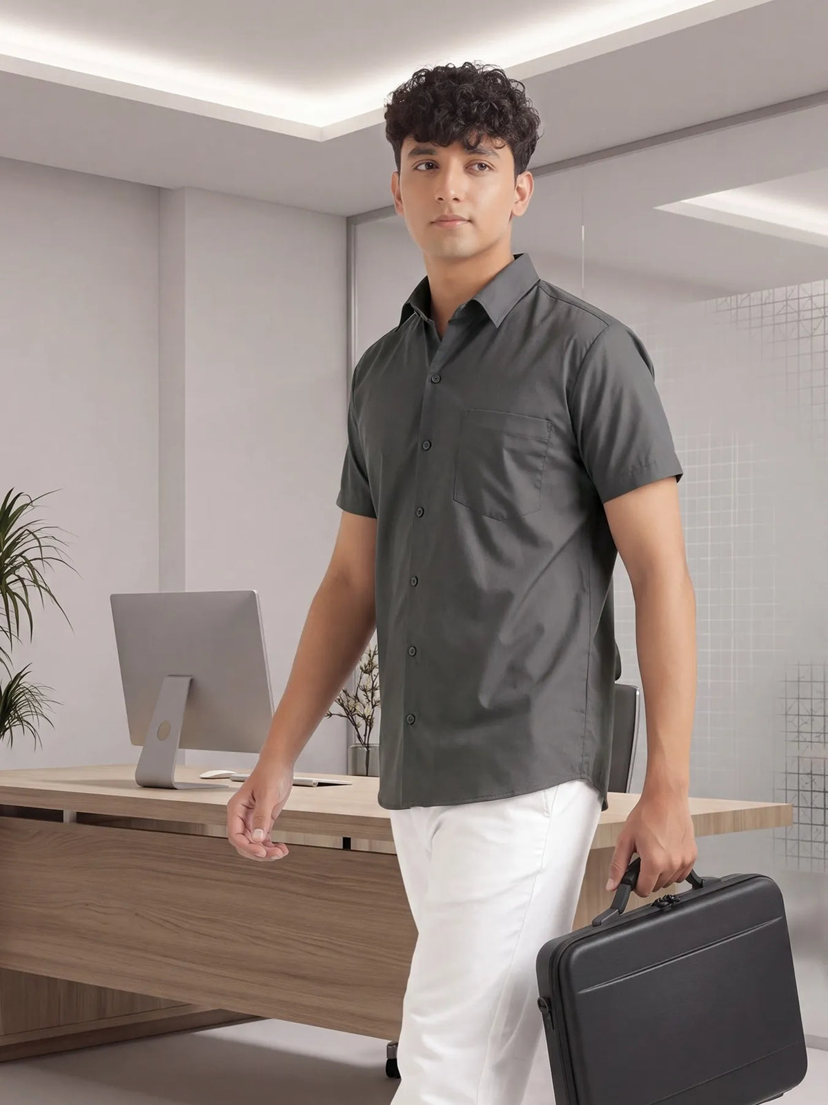 Men Dark Grey Better Cotton Half Sleeve Shirt